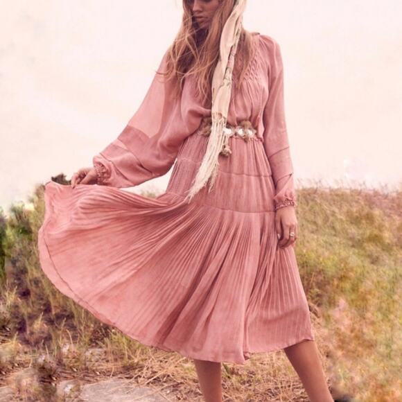 LoveShackFancy Faded Marsala Pleated Noelle Midi Dress S - Picture 16 of 16